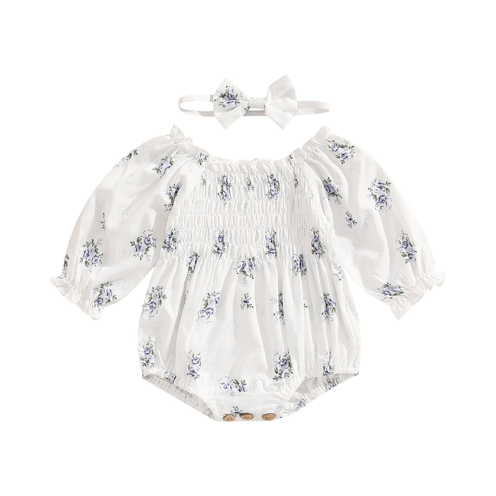 Body Infantil Feminino Flower + Faixa Loja Click Certo Azul 0-6 Meses 