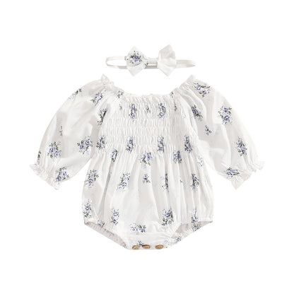 Body Infantil Feminino Flower + Faixa Loja Click Certo Azul 0-6 Meses 