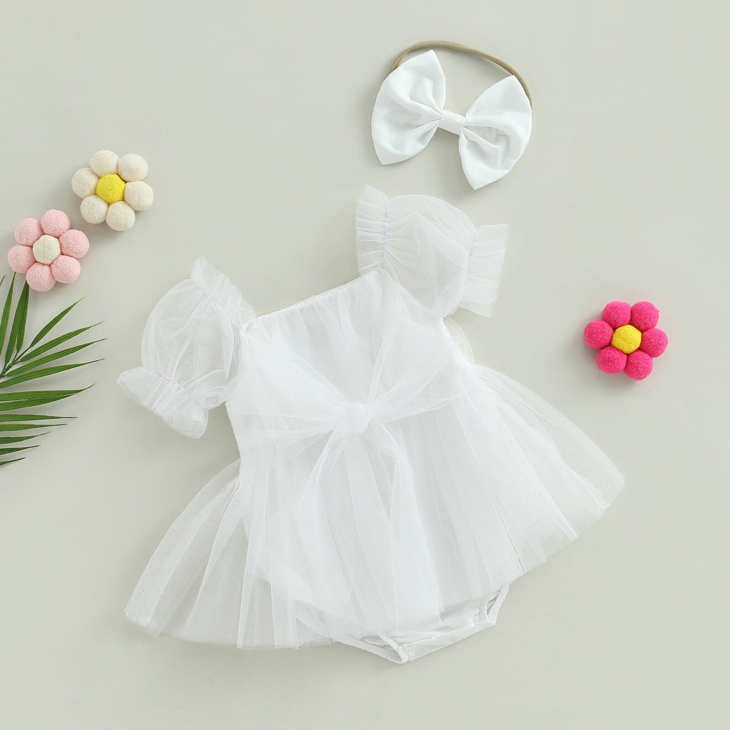 Body Infantil Feminino Laçinho Tule + Faixa Loja Click Certo Branco 6-12 Meses 