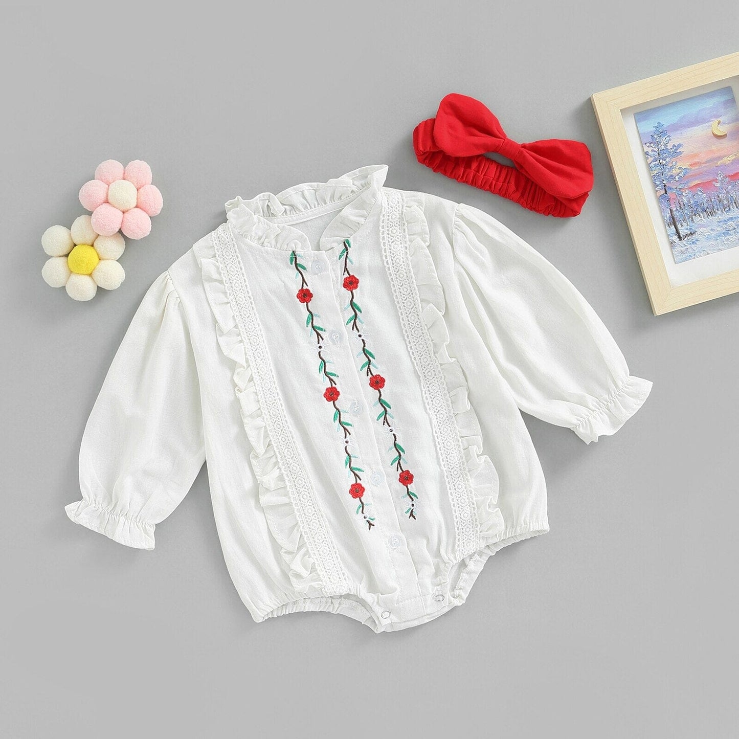 Body Infantil Feminino Rosas + Faixa Loja Click Certo 0-6 Meses 