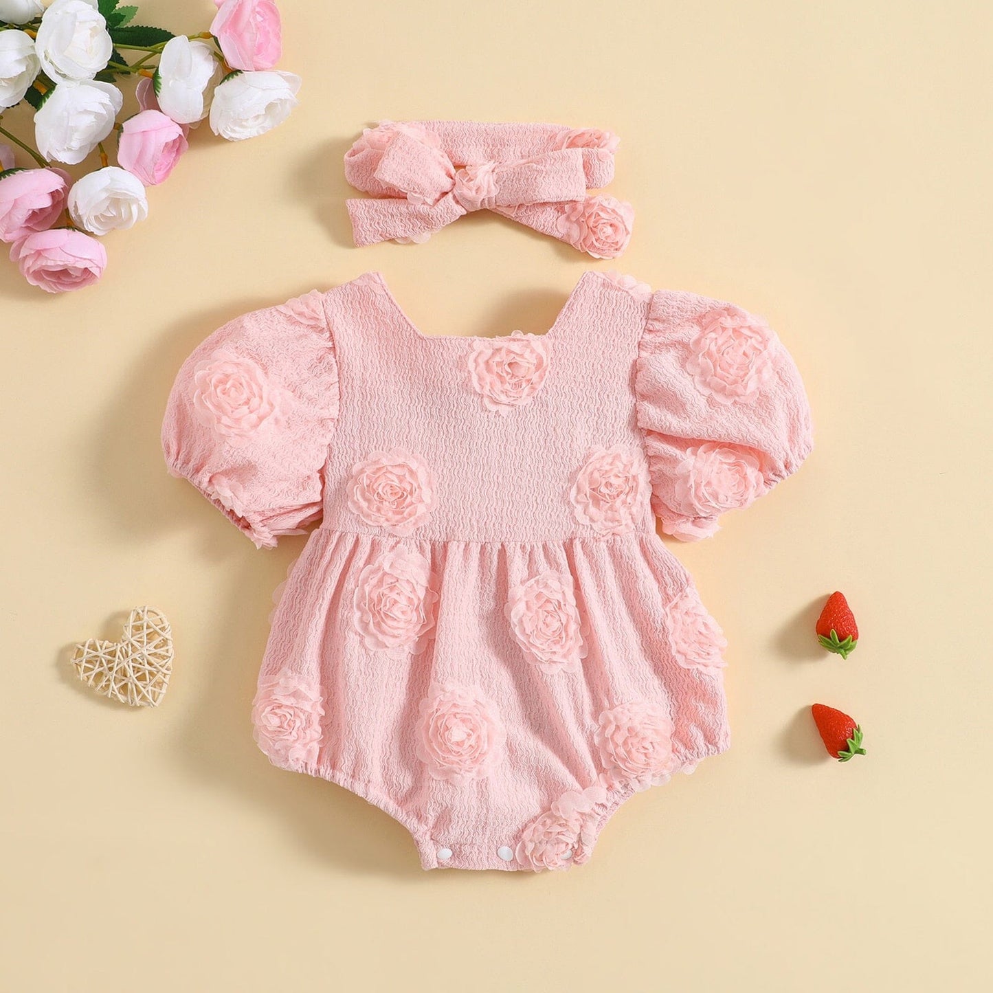 Body Infantil Feminino Rosas + Faixa Loja Click Certo 