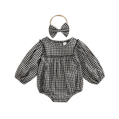 Body Infantil Feminino Xadrez + Faixa Loja Click Certo Preto 0-3 meses 