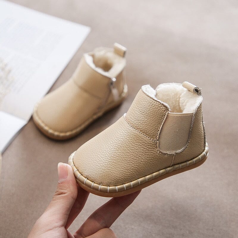 Bota Infantil Couríno Pelúcia Loja Click Certo Bege 0-6 Meses Palminha 11.5cm 