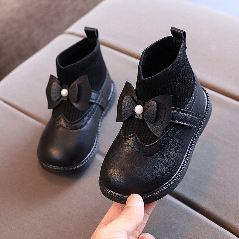 Bota Infantil Feminina Pricesinha Laço Pérola Loja Click Certo Preto 12-18 Meses Palmilha 13.5cm 