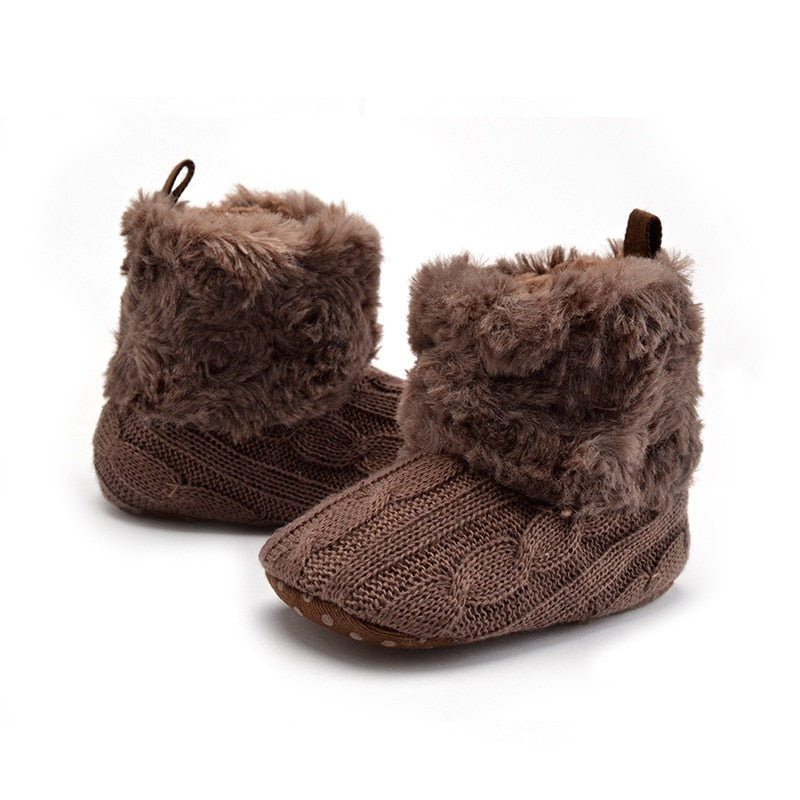 Botinha Inverno Tricô Bota Loja Click Certo Marrom 0-6 Meses 11cm Cano curto