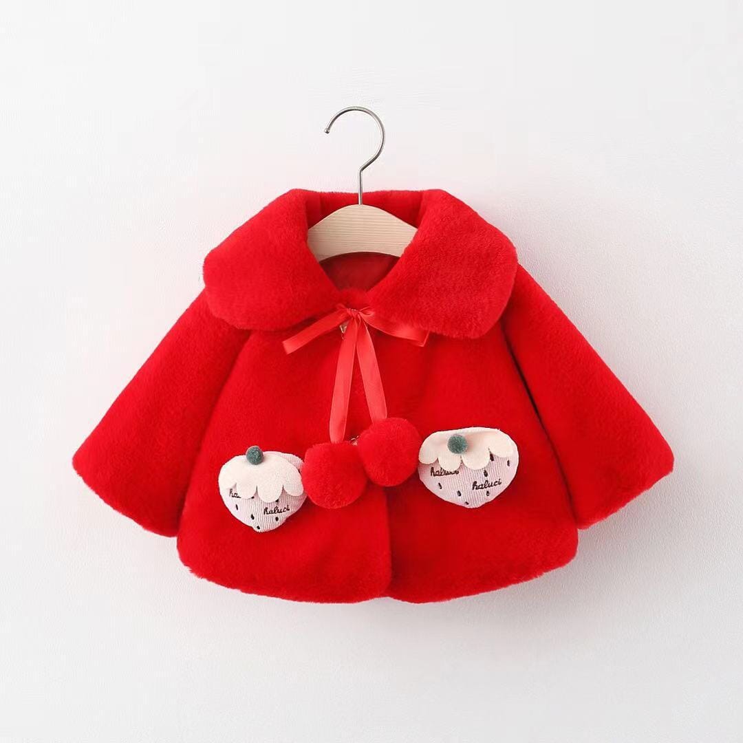 Casaco Infantil Feminino Pelúcia Pompom Loja Click Certo Vermelho 3-6 Meses 