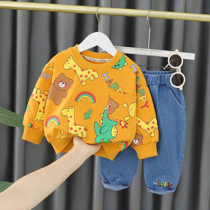 Conjunto Infantil Animais e Bolsinho Loja Click Certo Amarelo 0-3 Meses 