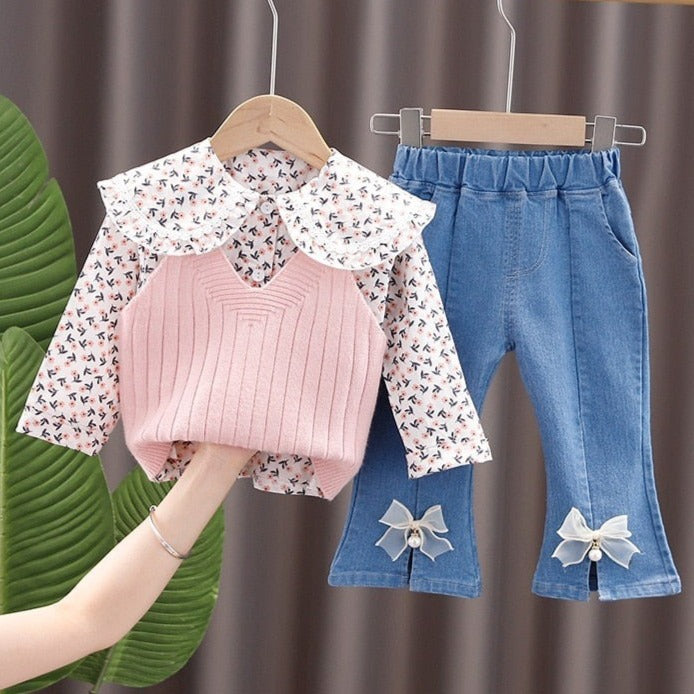 Conjunto Infantil Feminino 3 Peças conjunto Loja Click Certo Rosa 6-9 meses 