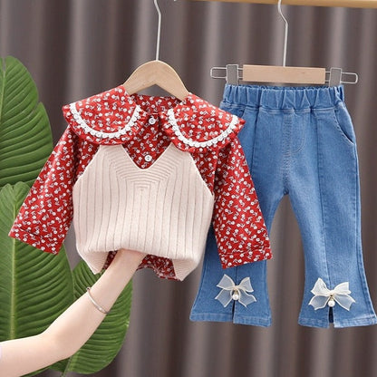 Conjunto Infantil Feminino 3 Peças conjunto Loja Click Certo Vermelho 6-9 meses 