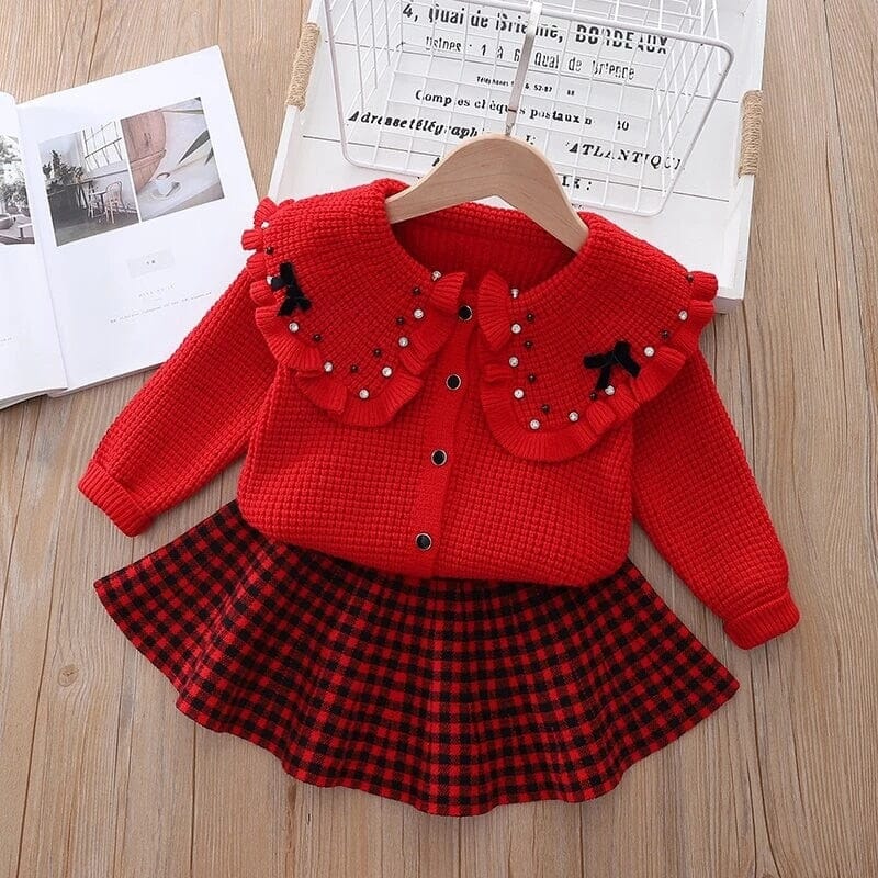 Conjunto Infantil Feminino Botões e Pedrinhas Loja Click Certo Vermelho 12-24 Meses 