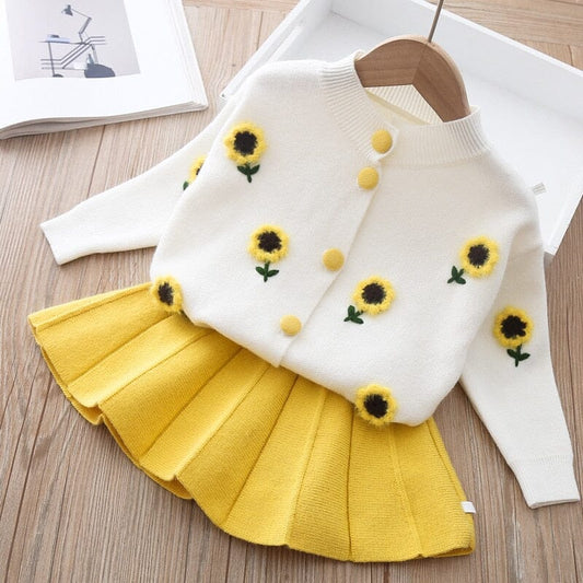 Conjunto Infantil Feminino Botões e Sainha Plissada Loja Click Certo Amarelo 6-12 Meses 