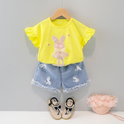 Conjunto Infantil Feminino Coelhinho conjunto Loja Click Certo Amarelo 0-3 meses 