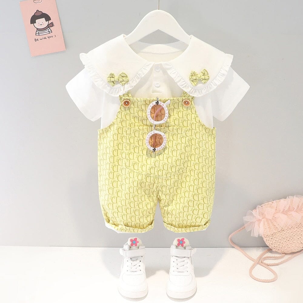 Conjunto Infantil Feminino Gola Lacinho Loja Click Certo Amarelo 3-6 Meses 