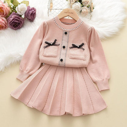 Conjunto Infantil Feminino Laçinho e Saia Plíssada Loja Click Certo Rosa 1-2 Anos 