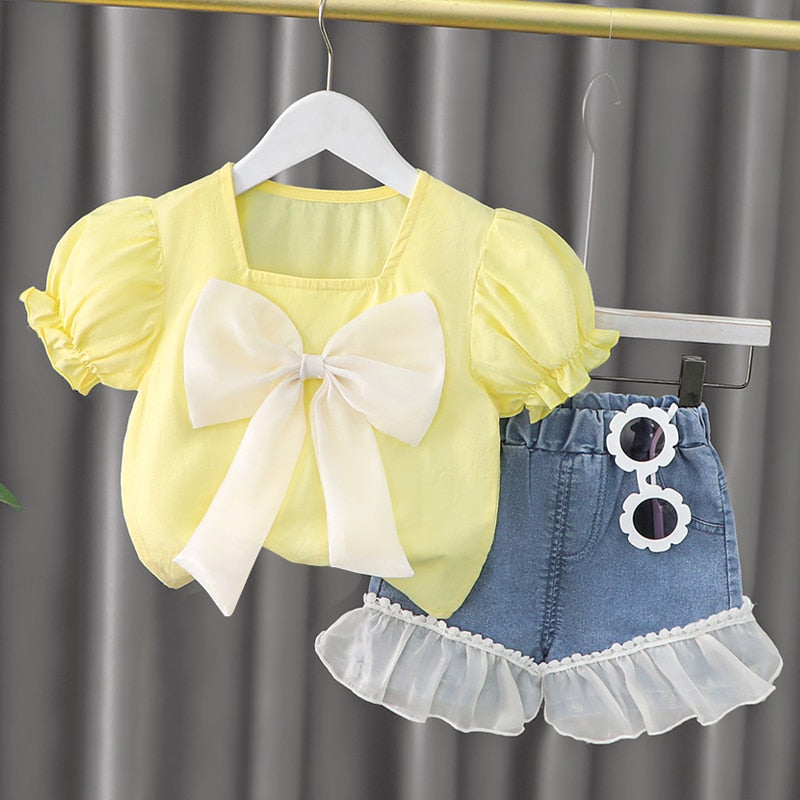 Conjunto Infantil Feminino Laço conjunto Loja Click Certo Amarelo 0-3 meses 