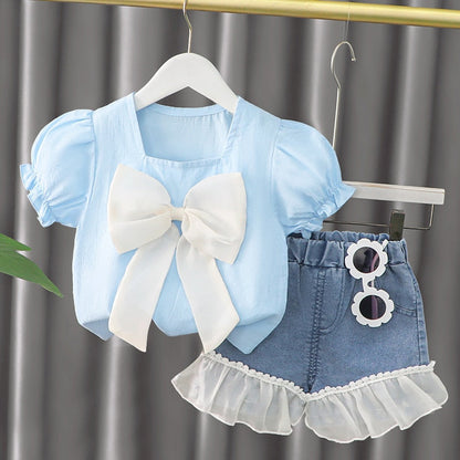 Conjunto Infantil Feminino Laço conjunto Loja Click Certo Azul 0-3 meses 