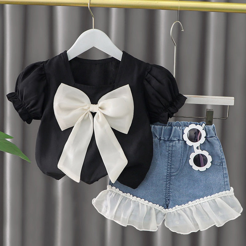 Conjunto Infantil Feminino Laço conjunto Loja Click Certo Preto 0-3 meses 