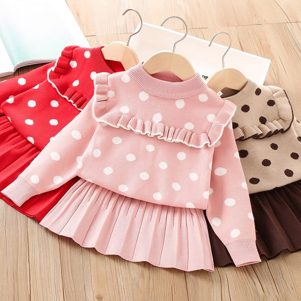 Conjunto Infantil Feminino Tricô Bolinhas Loja Click Certo 