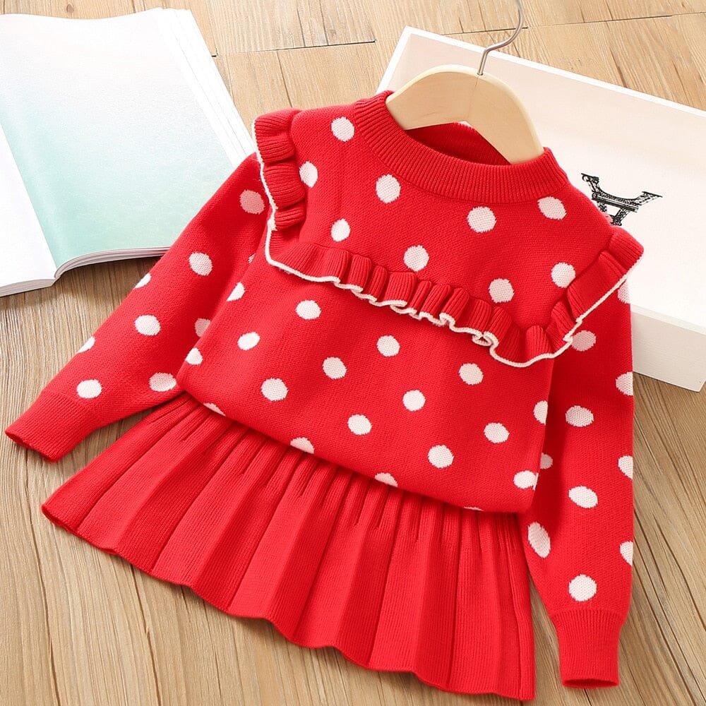 Conjunto Infantil Feminino Tricô Bolinhas Loja Click Certo Vermelho 12-24 Meses 