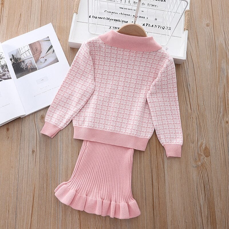 Conjunto Infantil Feminino Vestido e Cardigan Bolsinhos Loja Click Certo 