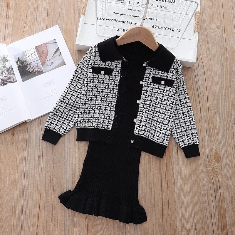 Conjunto Infantil Feminino Vestido e Cardigan Bolsinhos Loja Click Certo Preto 1-2 Anos 