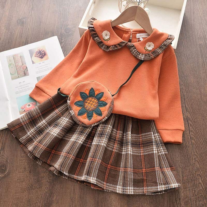 Conjunto Infantil Feminino Xadrez Bolsinha Loja Click Certo Laranja 4-5 Anos 