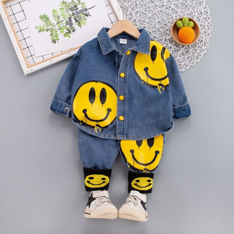 Conjunto Infantil Jeans Smiley Loja Click Certo Azul 6-9 Meses 