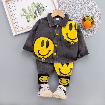 Conjunto Infantil Jeans Smiley Loja Click Certo Cinza 6-9 Meses 