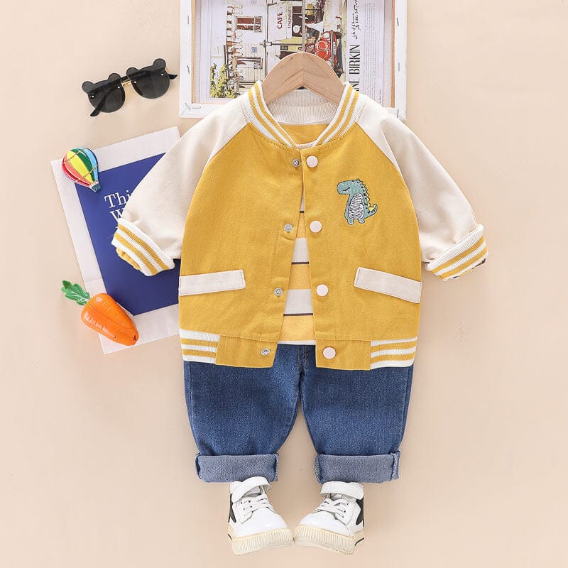 Conjunto Infantil Masculino 3 Peças Dino Botõezinhos Loja Click Certo Amarelo 9-12 Meses 