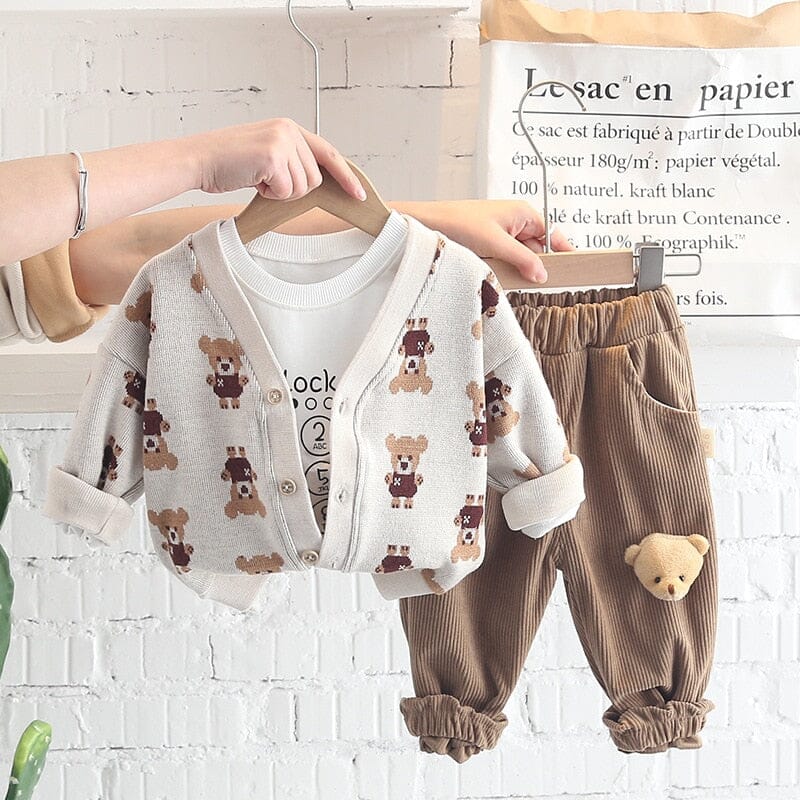 Conjunto Infantil Masculino 3 Peças Ursinho "Desbloqueie-Me" Loja Click Certo Beige 9-12M 80 