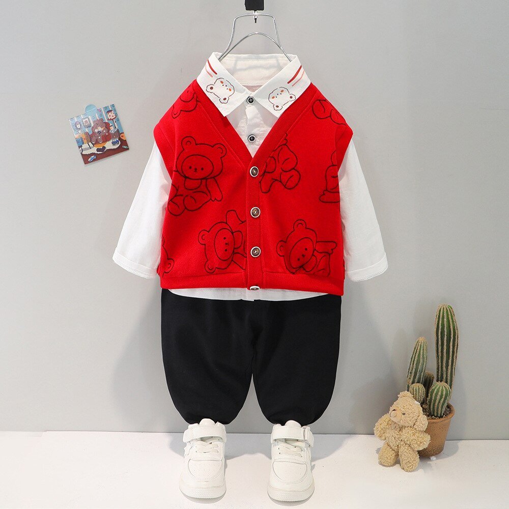 Conjunto Infantil Masculino 3 Peças Urso Loja Click Certo Vermelho 4-6 Meses 