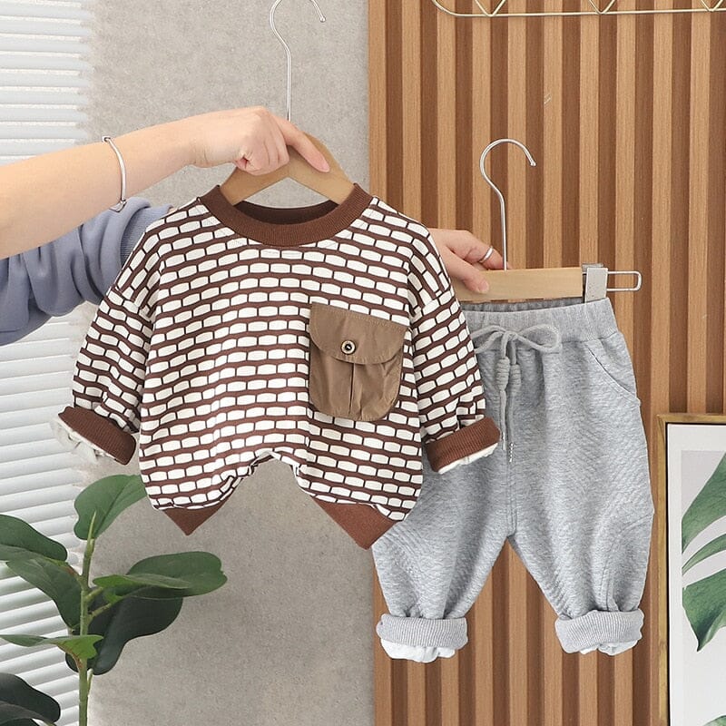 Conjunto Infantil Masculino Bolsinho Botão Loja Click Certo Marrom 6-12 Meses 