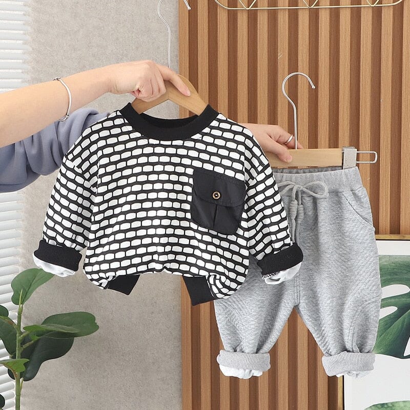 Conjunto Infantil Masculino Bolsinho Botão Loja Click Certo Preto 6-12 Meses 