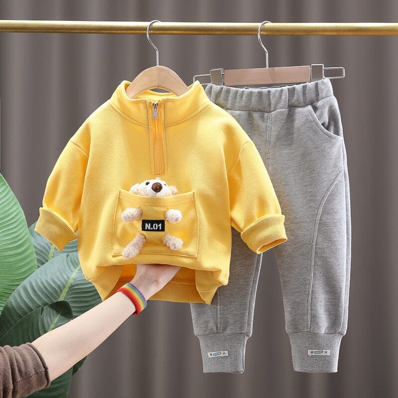 Conjunto Infantil Masculino Bolsinho Urso Loja Click Certo Amarelo 6-12 Meses 