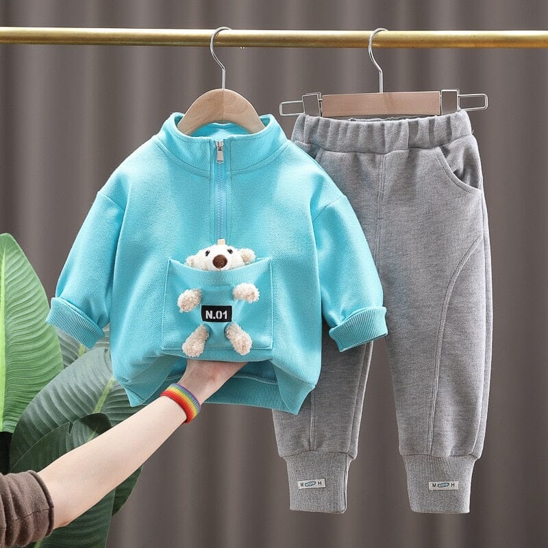 Conjunto Infantil Masculino Bolsinho Urso Loja Click Certo Azul 6-12 Meses 