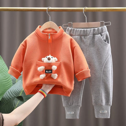 Conjunto Infantil Masculino Bolsinho Urso Loja Click Certo Laranja 6-12 Meses 