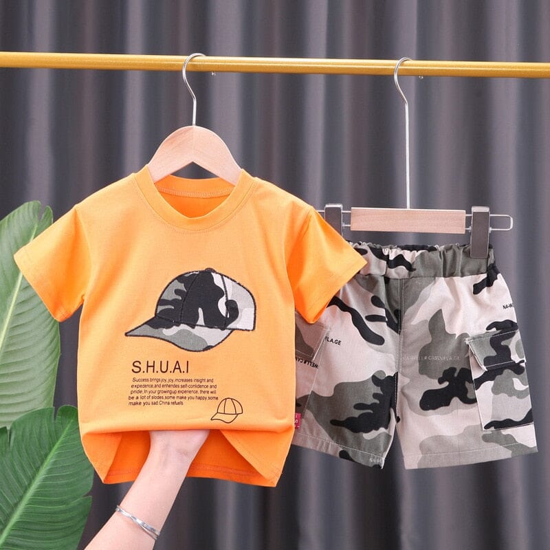 Conjunto Infantil Masculino Camuflado Loja Click Certo Laranja 6-9 Meses 