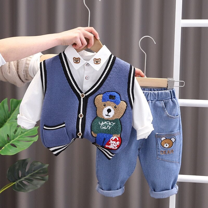 Conjunto Infantil Masculino Colete e Jeans Ursinho Loja Click Certo Azul 6-9 Meses 