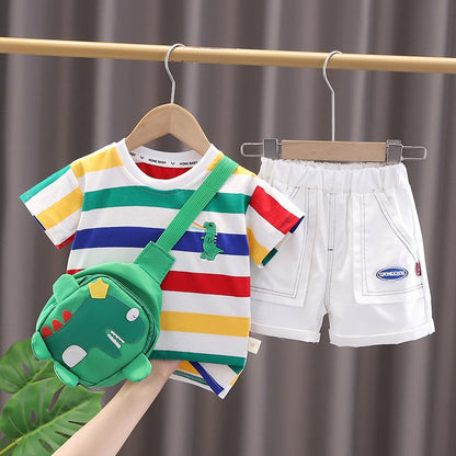 Conjunto Infantil Masculino Dino + Bolsa conjunto Loja Click Certo Branco 6-12 Meses 