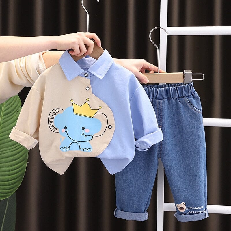 Conjunto Infantil Masculino Elefantinho e Jeans Loja Click Certo Azul 6-12 Meses 