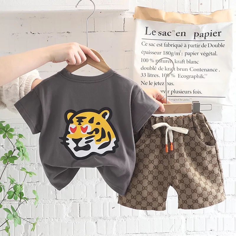 Conjunto Infantil Masculino G&D Tigre conjunto Loja Click Certo Cinza 6-12 Meses 