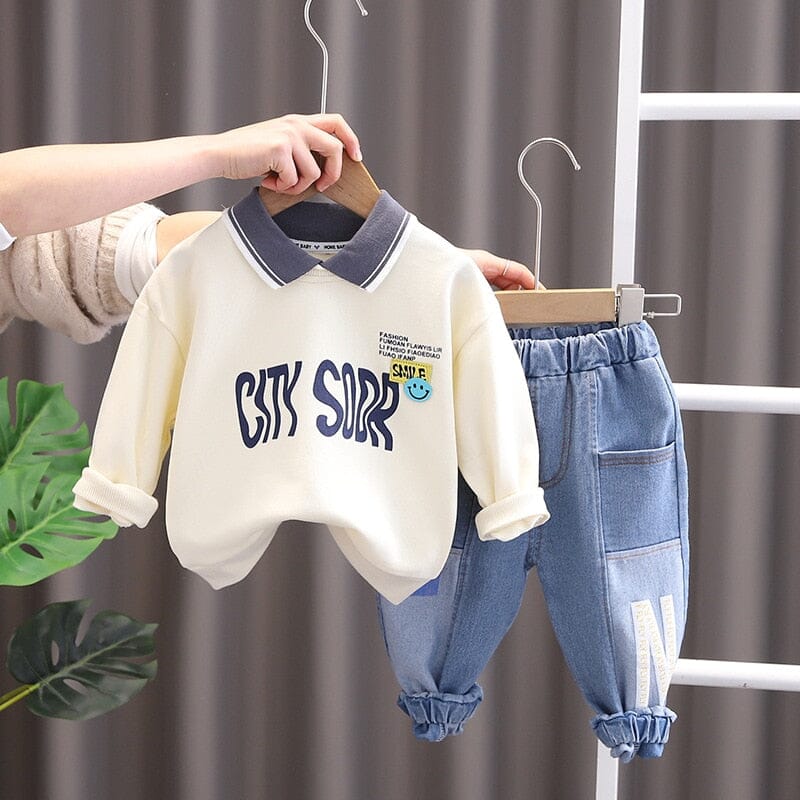 Conjunto Infantil Masculino Golinha e Jeans Loja Click Certo Bege 6-12 Meses 