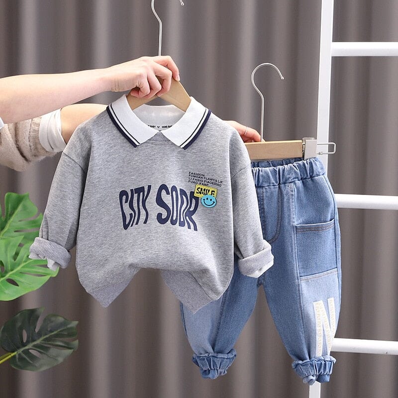 Conjunto Infantil Masculino Golinha e Jeans Loja Click Certo Cinza 6-12 Meses 