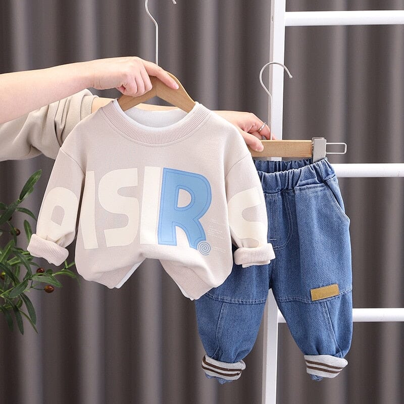 Conjunto Infantil Masculino Inverno Moletom e Jeans Loja Click Certo Bege 0-6 Meses 