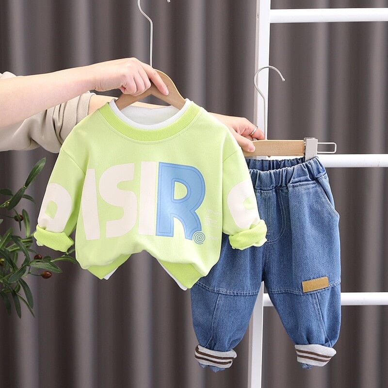 Conjunto Infantil Masculino Inverno Moletom e Jeans Loja Click Certo Verde 0-6 Meses 