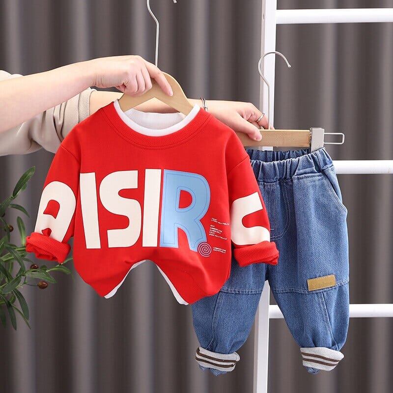 Conjunto Infantil Masculino Inverno Moletom e Jeans Loja Click Certo Vermelho 0-6 Meses 