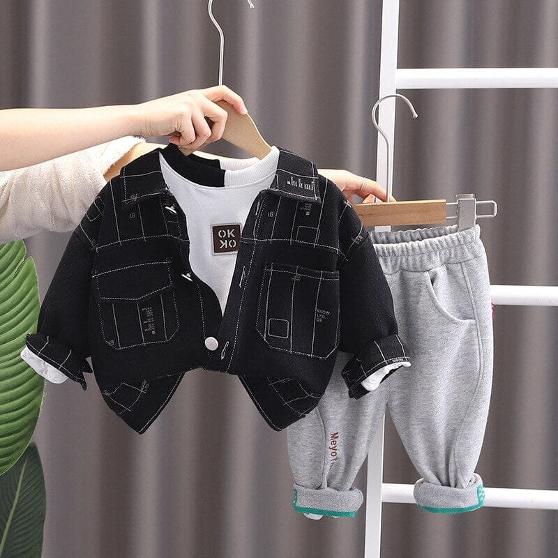 Conjunto Infantil Masculino Jaqueta 3 Peças Loja Click Certo Preto 6-12 Meses 