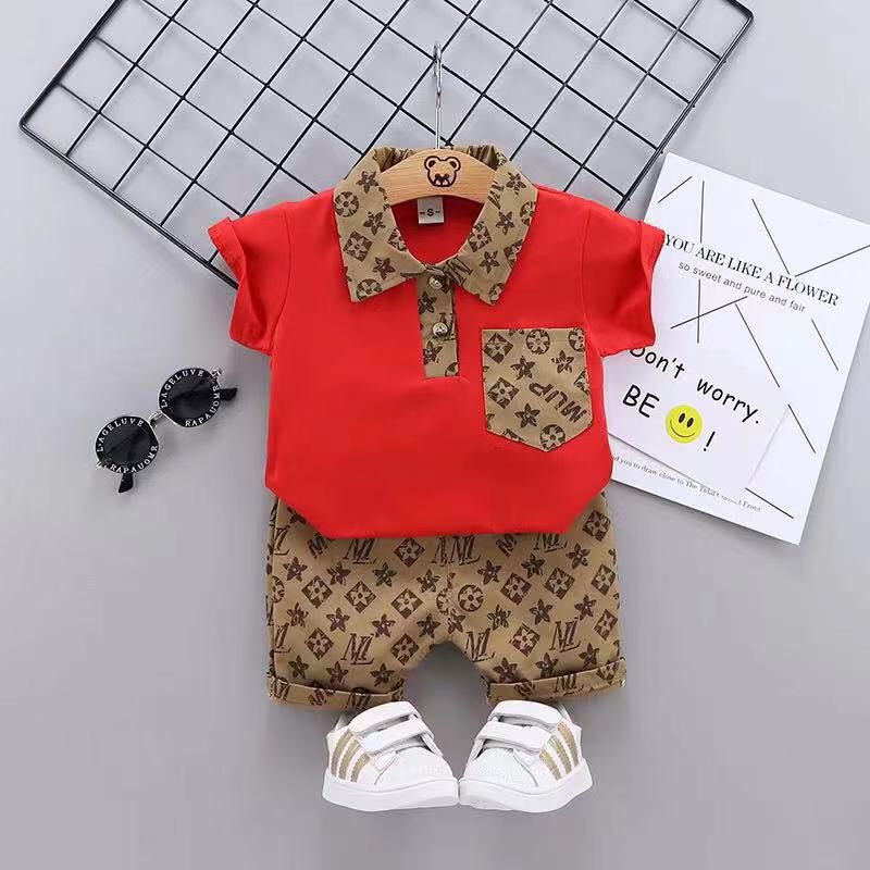 Conjunto Infantil Masculino LV Gola Polo Conjunto Loja Click Certo Vermelho 12-18 Meses - Altura da Criança 80CM 