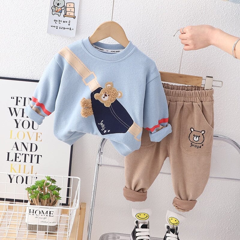 Conjunto Infantil Masculino Moletom Ursinho Loja Click Certo Azul 6-12 Meses 