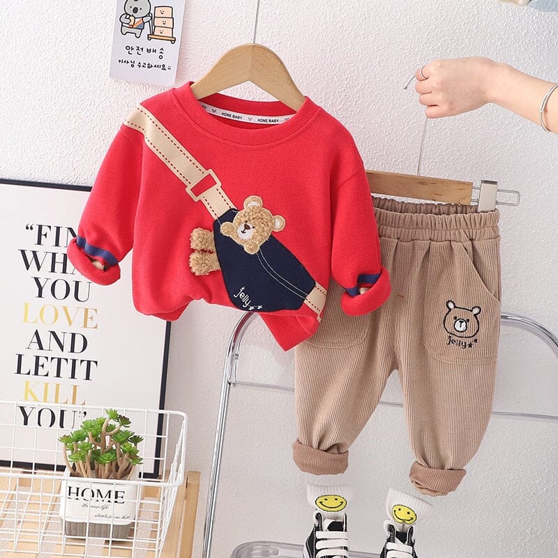 Conjunto Infantil Masculino Moletom Ursinho Loja Click Certo Vermelho 6-12 Meses 